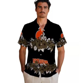 NFL Cleveland Browns Summer Hawaiian Shirt, Brown Black Hibiscus Stripe Luau Outfit