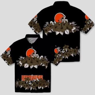 NFL Cleveland Browns Summer Hawaiian Shirt, Brown Black Hibiscus Stripe Luau Outfit