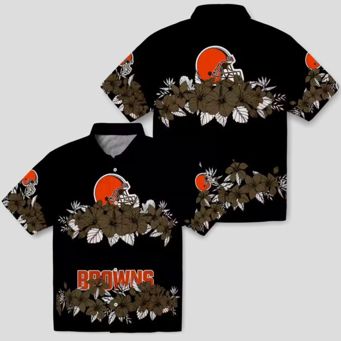 NFL Cleveland Browns Summer Hawaiian Shirt, Brown Black Hibiscus Stripe Luau Outfit