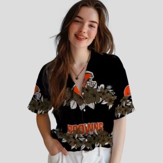 NFL Cleveland Browns Summer Hawaiian Shirt, Brown Black Hibiscus Stripe Luau Outfit
