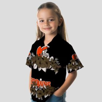NFL Cleveland Browns Summer Hawaiian Shirt, Brown Black Hibiscus Stripe Luau Outfit