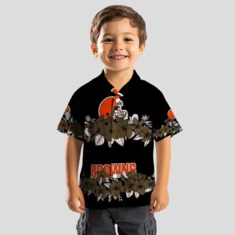 NFL Cleveland Browns Summer Hawaiian Shirt, Brown Black Hibiscus Stripe Luau Outfit