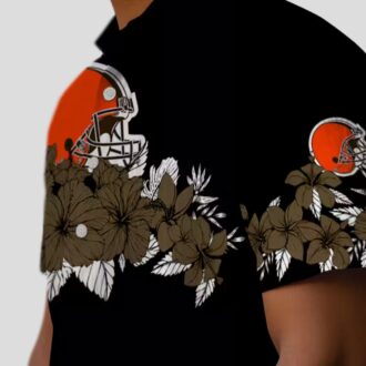 NFL Cleveland Browns Summer Hawaiian Shirt, Brown Black Hibiscus Stripe Luau Outfit