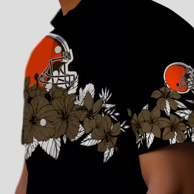 NFL Cleveland Browns Summer Hawaiian Shirt, Brown Black Hibiscus Stripe Luau Outfit