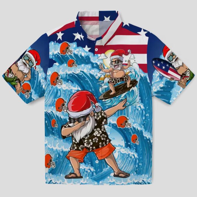 NFL Cleveland Browns Surfing Santa Hawaiian Shirt, Holiday Beach Outfit
