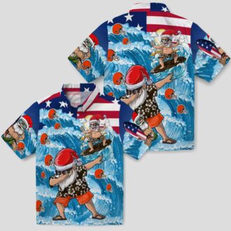 NFL Cleveland Browns Surfing Santa Hawaiian Shirt, Holiday Beach Outfit