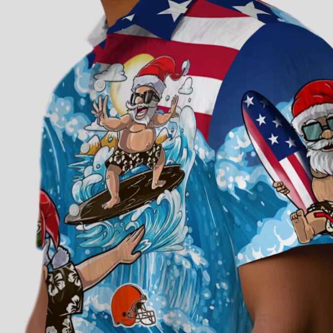 NFL Cleveland Browns Surfing Santa Hawaiian Shirt, Holiday Beach Outfit