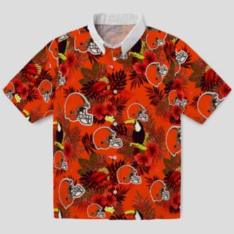 NFL Cleveland Browns Tropical Aloha Hawaiian Shirt, Brown Red Floral Toucan Print