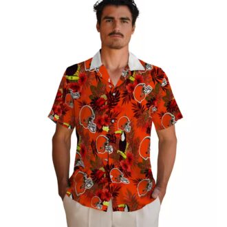 NFL Cleveland Browns Tropical Aloha Hawaiian Shirt, Brown Red Floral Toucan Print