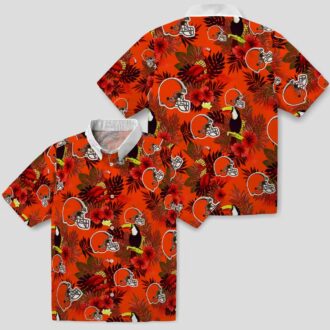 NFL Cleveland Browns Tropical Aloha Hawaiian Shirt, Brown Red Floral Toucan Print