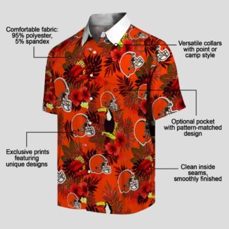 NFL Cleveland Browns Tropical Aloha Hawaiian Shirt, Brown Red Floral Toucan Print
