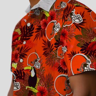 NFL Cleveland Browns Tropical Aloha Hawaiian Shirt, Brown Red Floral Toucan Print