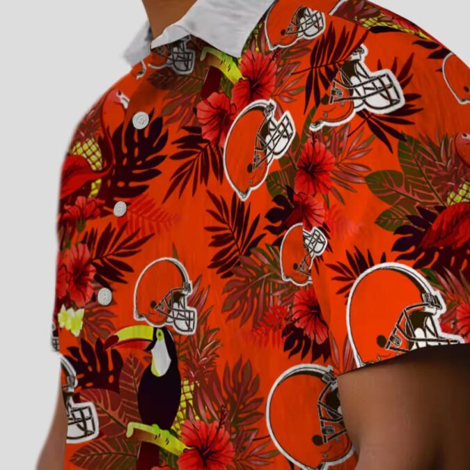 NFL Cleveland Browns Tropical Aloha Hawaiian Shirt, Brown Red Floral Toucan Print