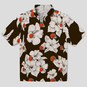 NFL Cleveland Browns Tropical Hawaiian Shirt, Hibiscus Blooms Brown White Print