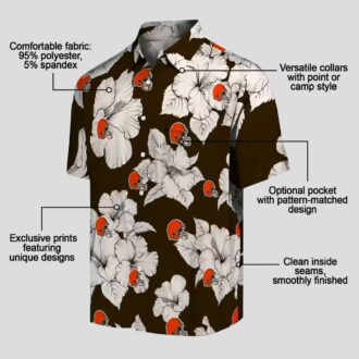 NFL Cleveland Browns Tropical Hawaiian Shirt, Hibiscus Blooms Brown White Print