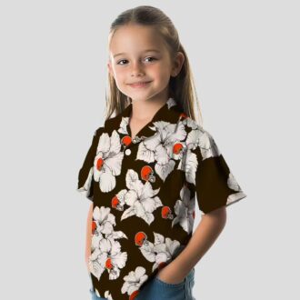 NFL Cleveland Browns Tropical Hawaiian Shirt, Hibiscus Blooms Brown White Print