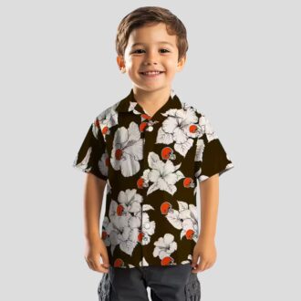 NFL Cleveland Browns Tropical Hawaiian Shirt, Hibiscus Blooms Brown White Print