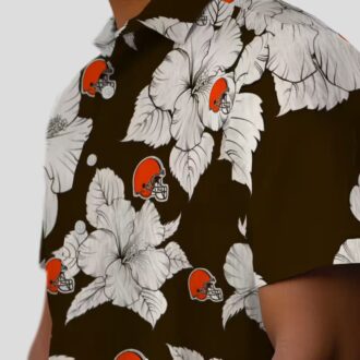 NFL Cleveland Browns Tropical Hawaiian Shirt, Hibiscus Blooms Brown White Print