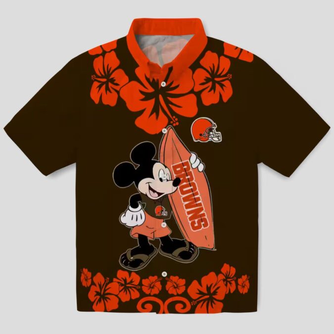 Surfing Mickey Tropical Cleveland Browns Hawaiian Shirt for Beach & Tailgating