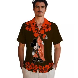 Surfing Mickey Tropical Cleveland Browns Hawaiian Shirt for Beach & Tailgating