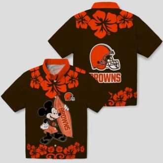 Surfing Mickey Tropical Cleveland Browns Hawaiian Shirt for Beach & Tailgating
