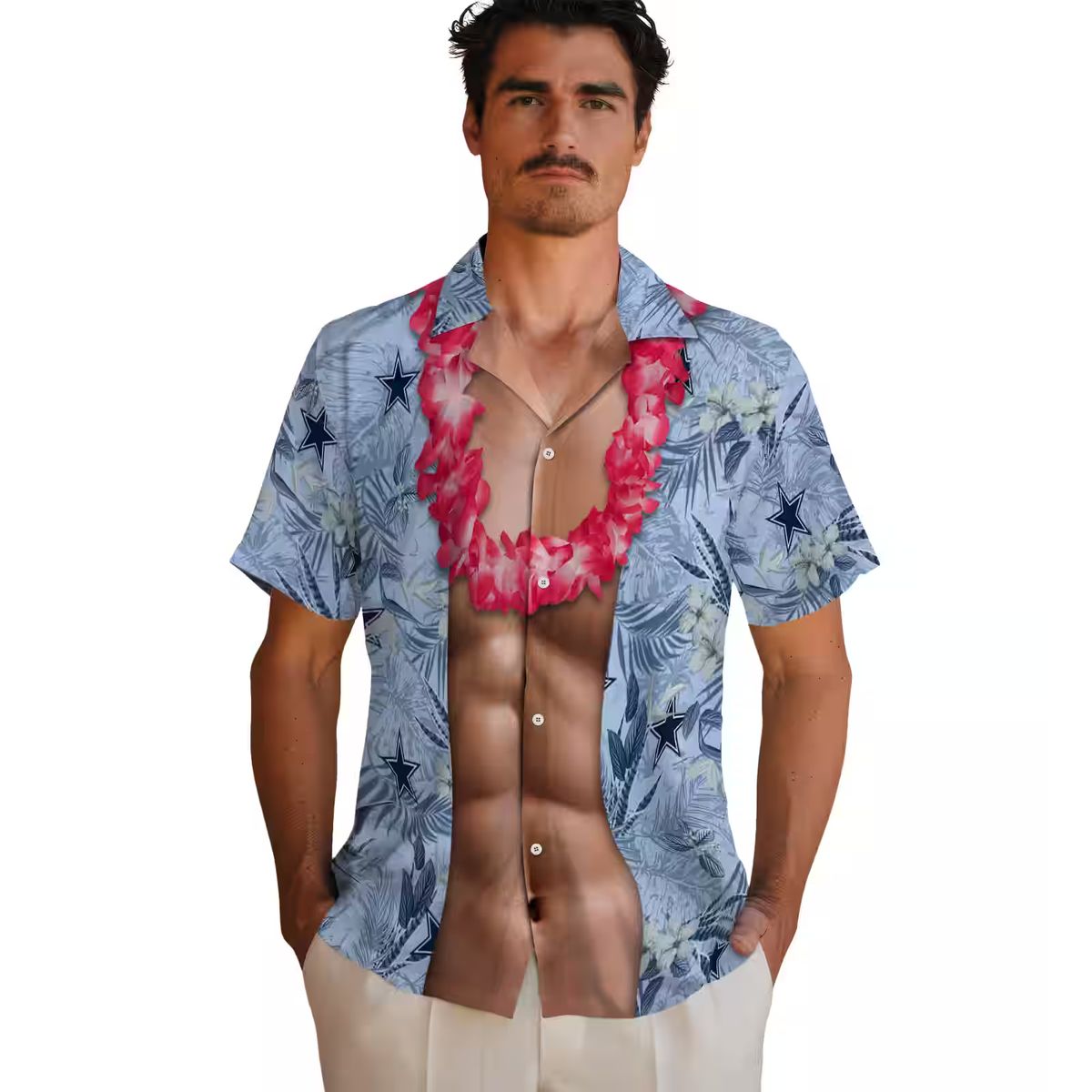 Blue Chest Illusion Dallas Cowboys Hawaiian Shirt, Perfect Tropical Aloha NFL Fan Apparel