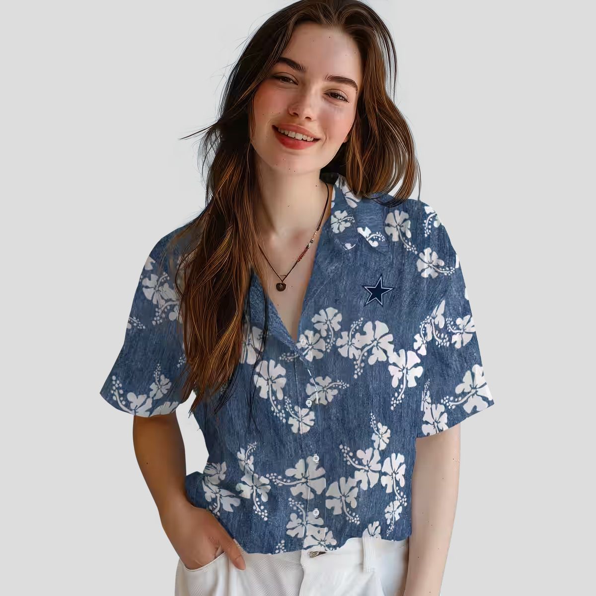 Blue Hibiscus Clusters Dallas Cowboys Hawaiian Shirt, High Quality Aloha Beach Shirt