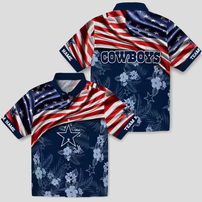 Custom Dallas Cowboys Blue Hawaiian Shirt, USA Flag Hibiscus Football Fans Gift