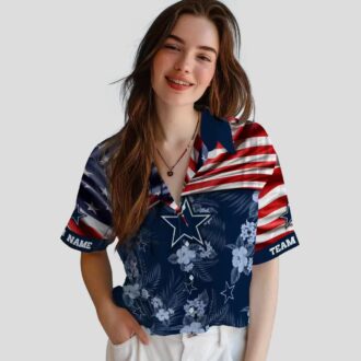 Custom Dallas Cowboys Blue Hawaiian Shirt, USA Flag Hibiscus Football Fans Gift