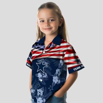 Custom Dallas Cowboys Blue Hawaiian Shirt, USA Flag Hibiscus Football Fans Gift