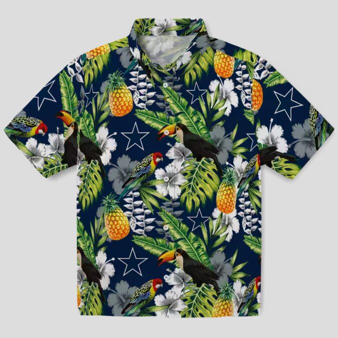 Custom Dallas Cowboys Hawaiian Shirt, Blue Green Tropical Toucan NFL Summer Outfit