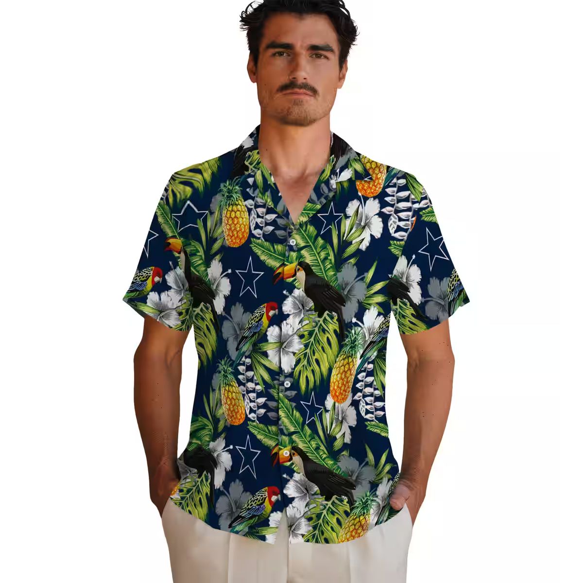 Custom Dallas Cowboys Hawaiian Shirt, Blue Green Tropical Toucan NFL Summer Outfit