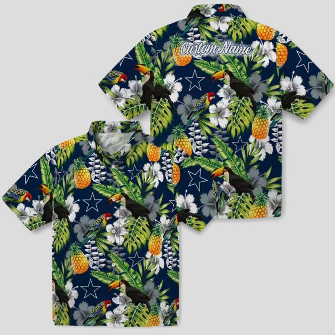 Custom Dallas Cowboys Hawaiian Shirt, Blue Green Tropical Toucan NFL Summer Outfit