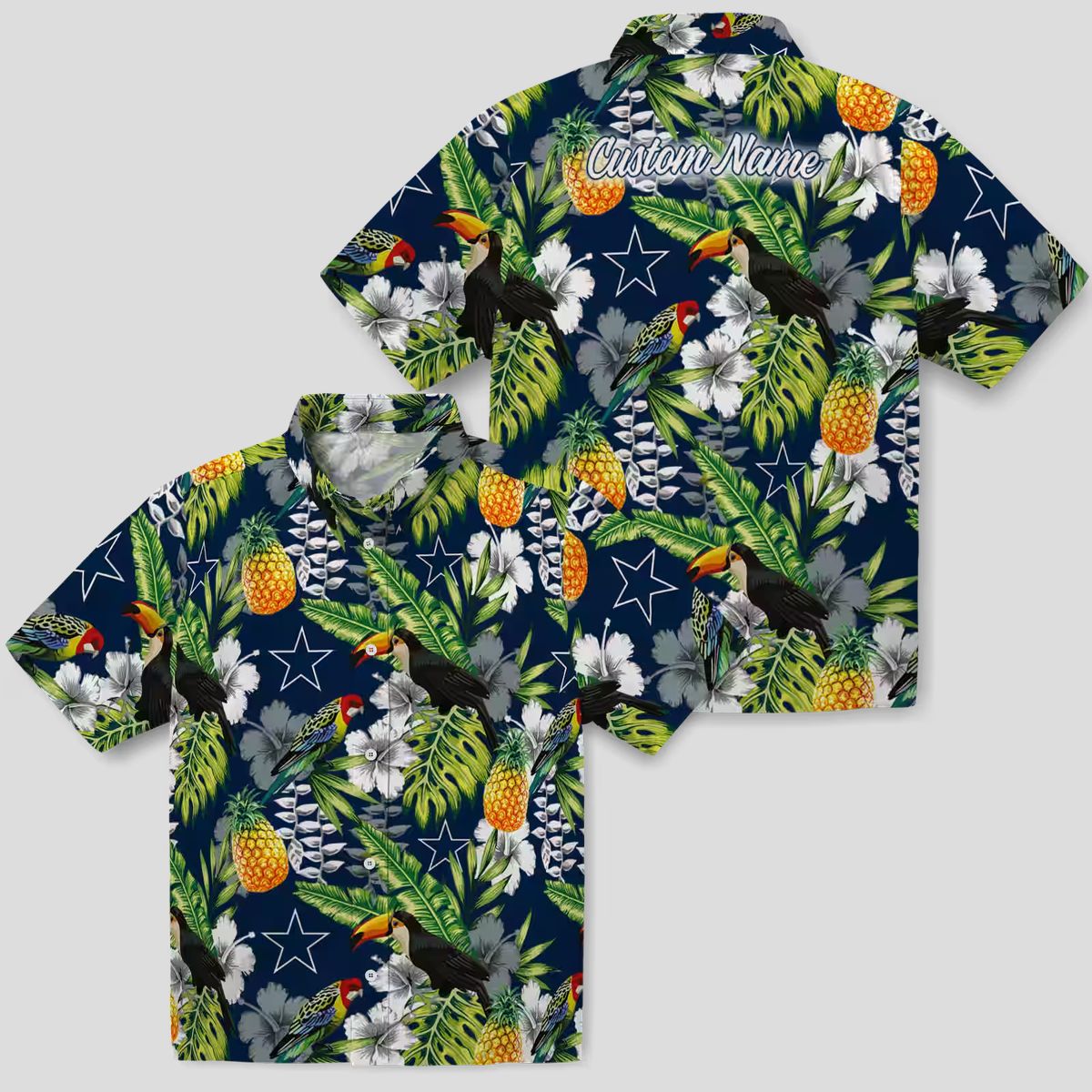 Custom Dallas Cowboys Hawaiian Shirt, Blue Green Tropical Toucan NFL Summer Outfit