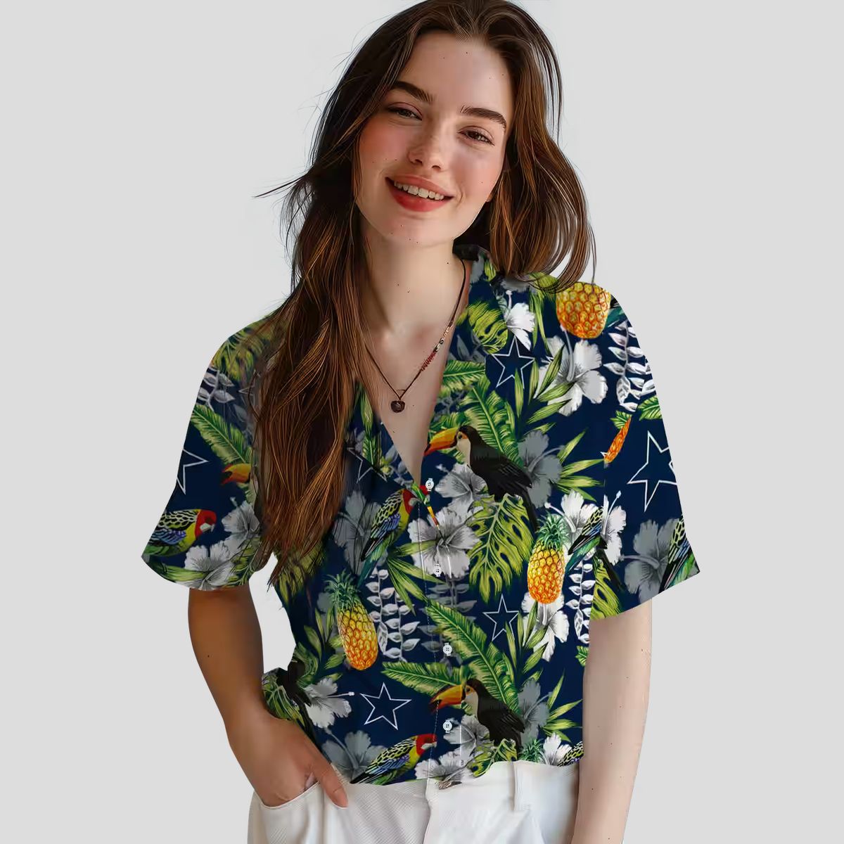 Custom Dallas Cowboys Hawaiian Shirt, Blue Green Tropical Toucan NFL Summer Outfit