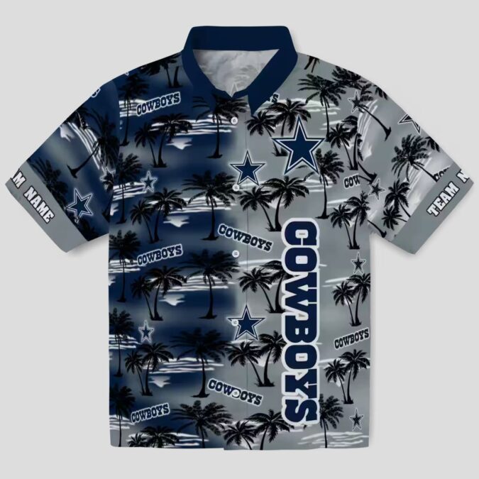 Dallas Cowboys Aloha Shirt, Palm Silhouettes Blue Hawaiian NFL Summer Outfit for Game Day