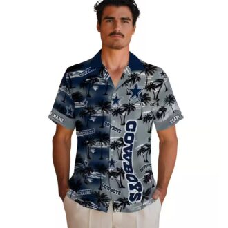 Dallas Cowboys Aloha Shirt, Palm Silhouettes Blue Hawaiian NFL Summer Outfit for Game Day