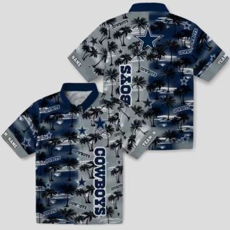Dallas Cowboys Aloha Shirt, Palm Silhouettes Blue Hawaiian NFL Summer Outfit for Game Day
