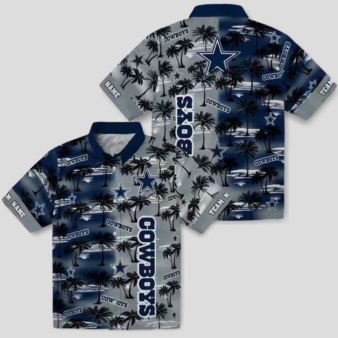 Dallas Cowboys Aloha Shirt, Palm Silhouettes Blue Hawaiian NFL Summer Outfit for Game Day