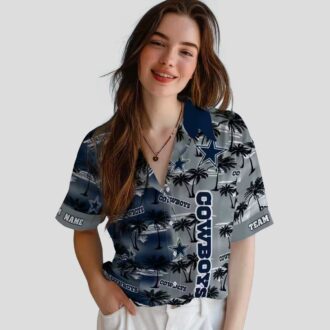 Dallas Cowboys Aloha Shirt, Palm Silhouettes Blue Hawaiian NFL Summer Outfit for Game Day