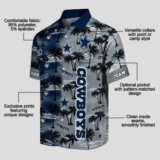 Dallas Cowboys Aloha Shirt, Palm Silhouettes Blue Hawaiian NFL Summer Outfit for Game Day