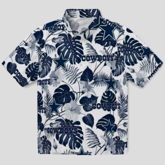 Dallas Cowboys Beach Shirt, Blue & White Tropical Plants Hawaiian Aloha Shirt for NFL Fans