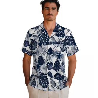 Dallas Cowboys Beach Shirt, Blue & White Tropical Plants Hawaiian Aloha Shirt for NFL Fans