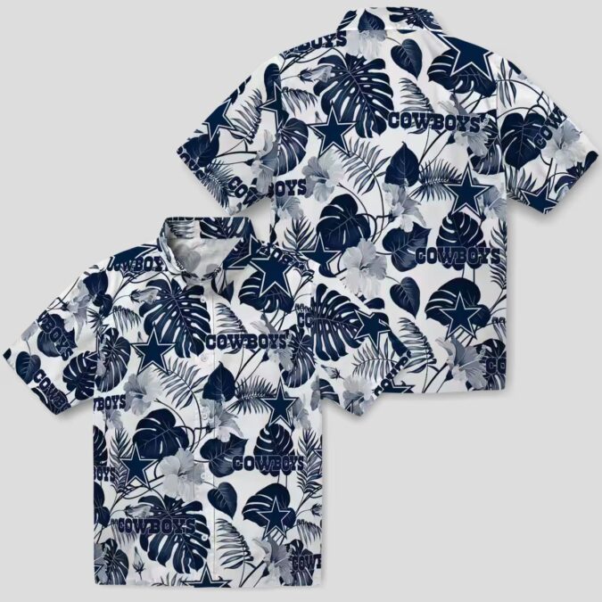 Dallas Cowboys Beach Shirt, Blue & White Tropical Plants Hawaiian Aloha Shirt for NFL Fans