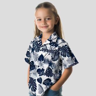Dallas Cowboys Beach Shirt, Blue & White Tropical Plants Hawaiian Aloha Shirt for NFL Fans