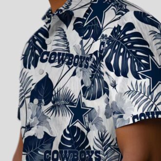 Dallas Cowboys Beach Shirt, Blue & White Tropical Plants Hawaiian Aloha Shirt for NFL Fans