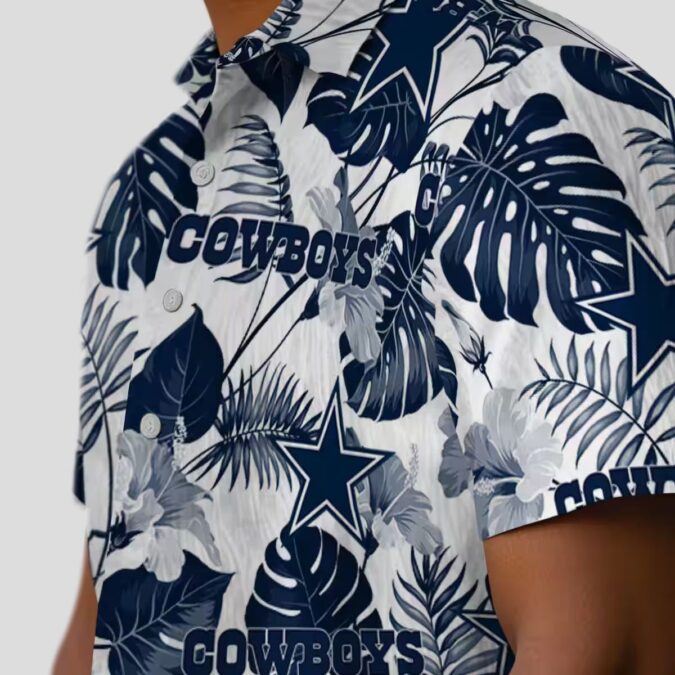 Dallas Cowboys Beach Shirt, Blue & White Tropical Plants Hawaiian Aloha Shirt for NFL Fans