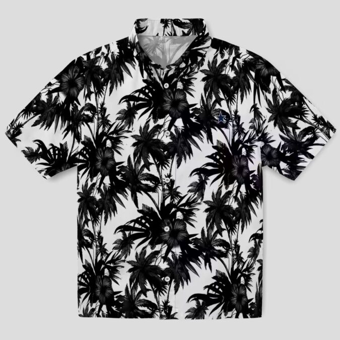 Dallas Cowboys Black White Hawaiian Shirt, Palm Motifs Aloha Vacation Shirt for Men