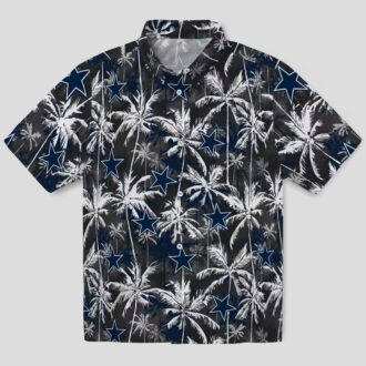Dallas Cowboys Blue Black Hawaiian Shirt, Palm Pattern Aloha Beach Shirt for NFL Fans
