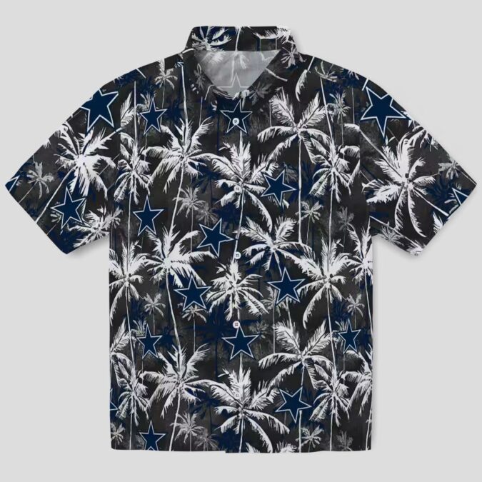 Dallas Cowboys Blue Black Hawaiian Shirt, Palm Pattern Aloha Beach Shirt for NFL Fans